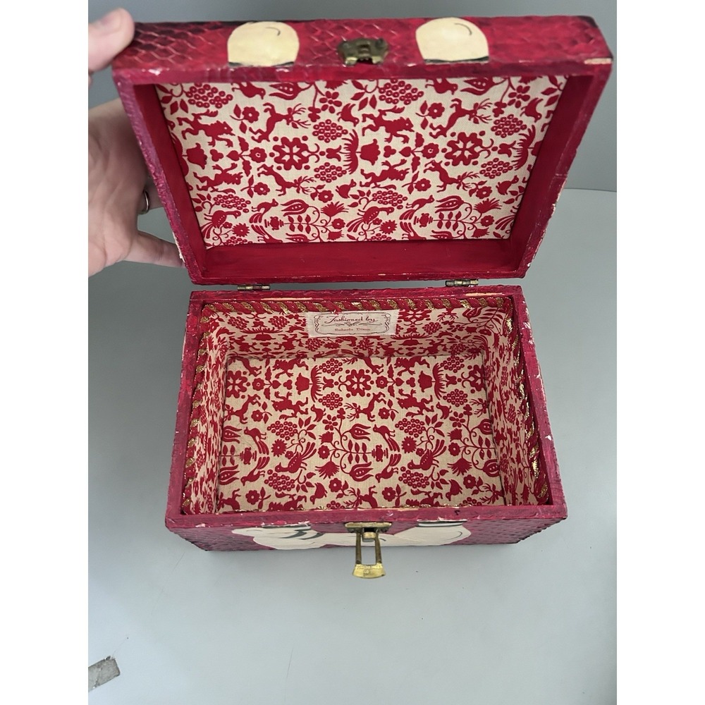 Vintage Rockabilly Bowling Decoupage Wooden Box Purse Handbag Red & Black OOAK! - Picture 5 of 16